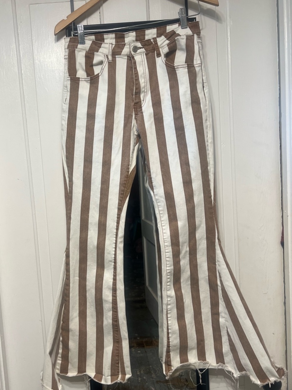 Saints & Hearts Brown and White Striped Flared Jeans - large